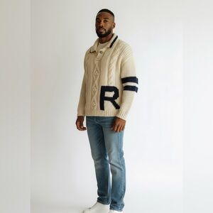 j.f. Adams  Studio Men’s Vintage Beige Cable Knit Sweater made in Korea